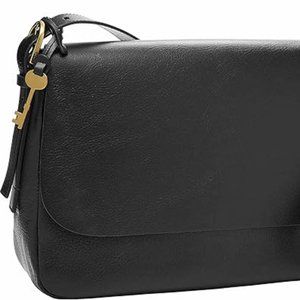 Fossil Leather Black Harper Large Flap Crossbody Purse